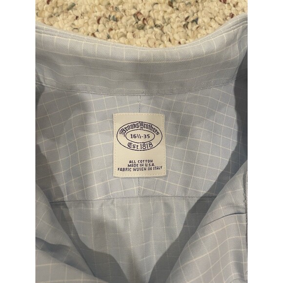 Brooks Brothers Shirt Mens 1818 16.5 35 Blue Made In USA Cotton Woven - Picture 4 of 12